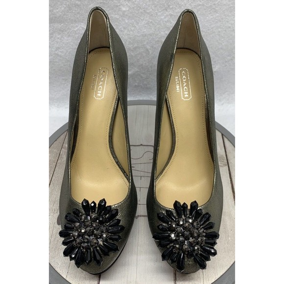 Coach Shoes Pumps Heels Bergen Soft Crackled Leather Green Women's Size 8.5B - Picture 5 of 15